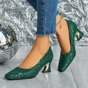 Ladies' Fashionable Mule High Heels, Comfortable Bright Thick Heels