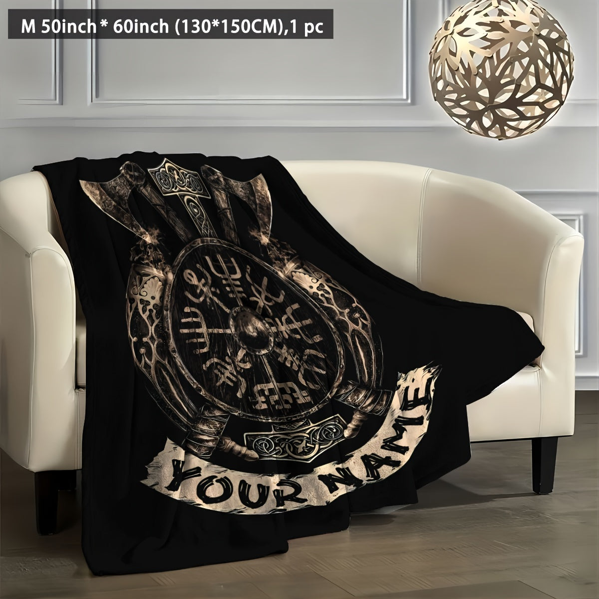 Personalized Viking Totem Print Flannel Blanket Polyester Geometric Shaped All Seasons Gift