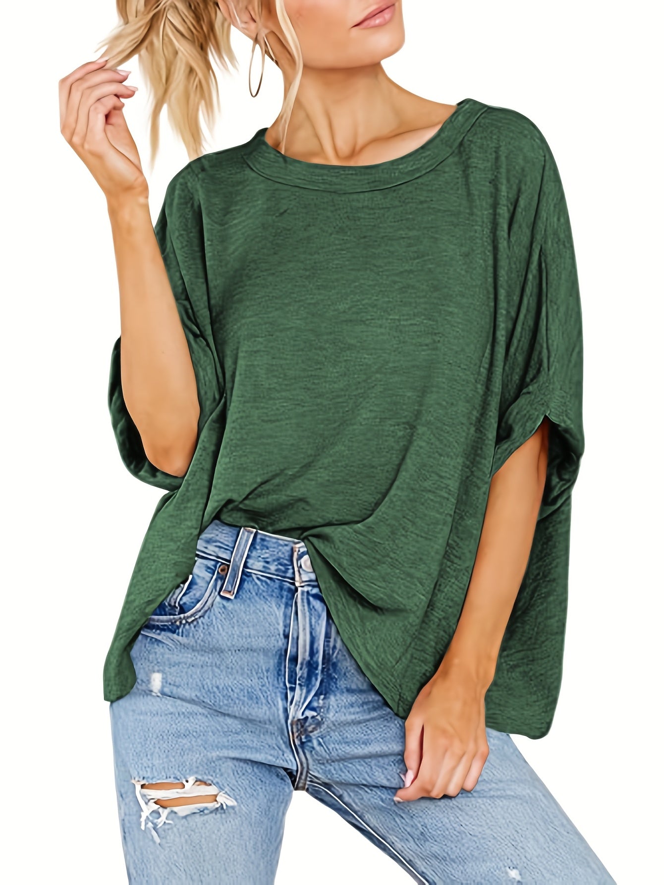 Plus Size Black Loose Fit Women'S T-Shirt Casual Short Sleeve Top