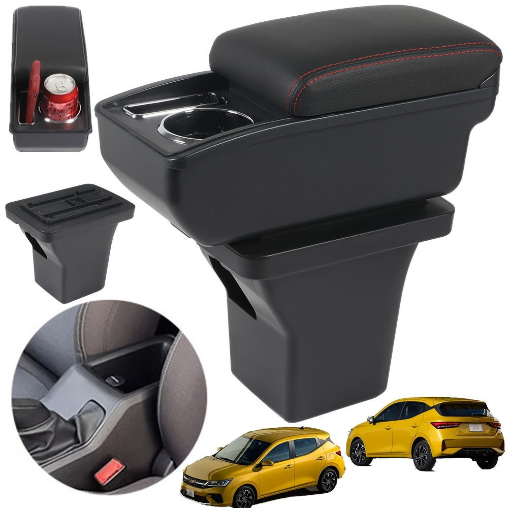 Car Interior Armrest Storage Box ABS Black with Cup Holder Phone Slot