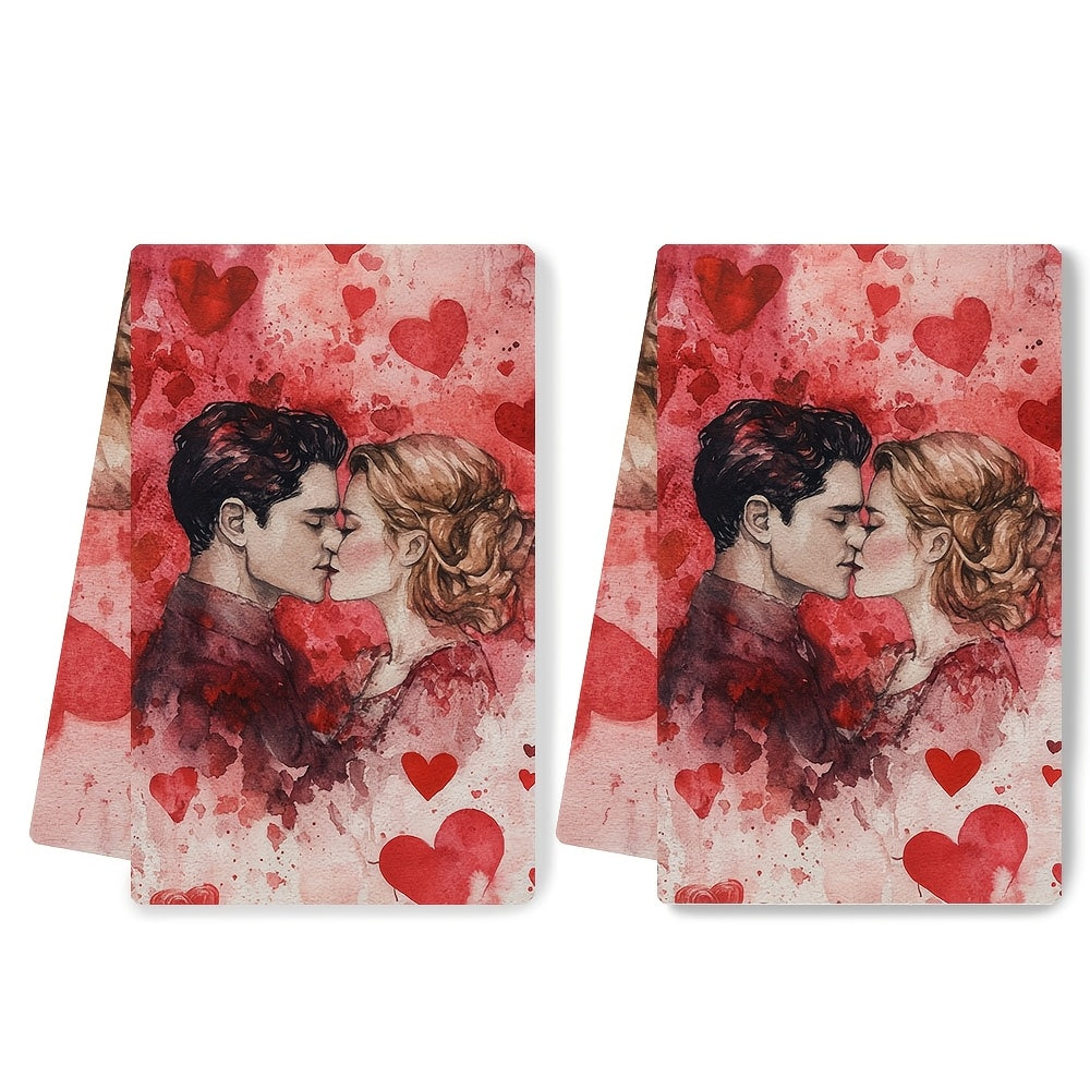 Valentine's Day oshxona sochiqlari 2 ta paket, ultra yumshoq akvarel sevgi mavzusi, 16x24 dyuym