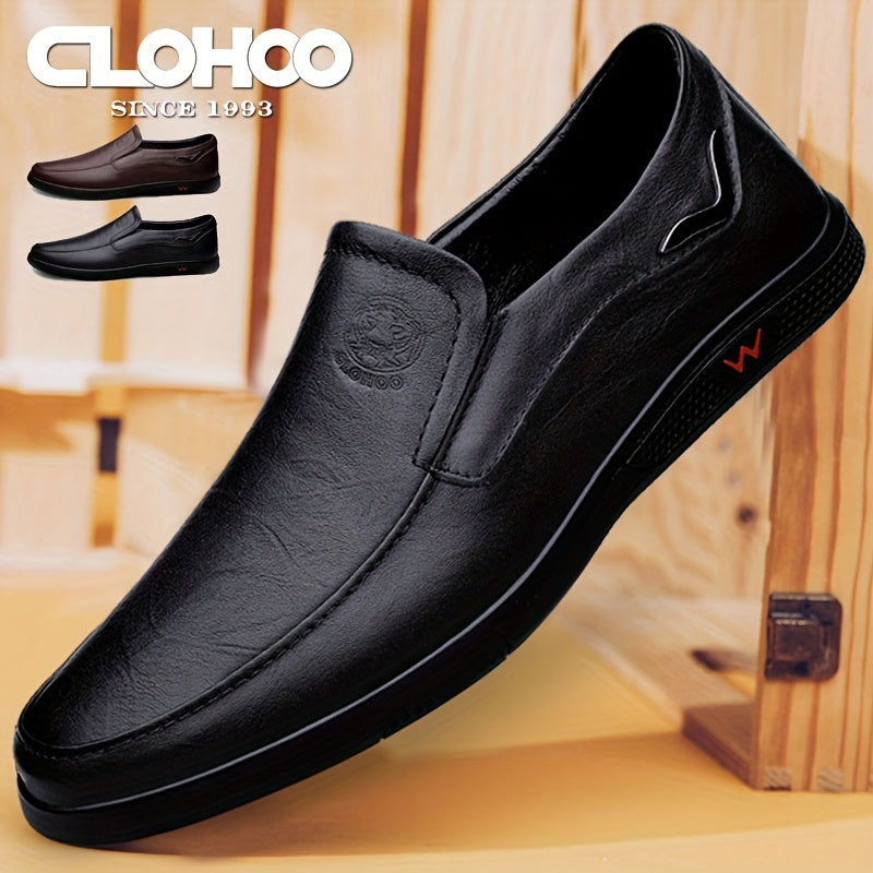 Men's Casual Leather Loafers Two-Layer Cowhide Rubber Sole Slip-On Business Shoes