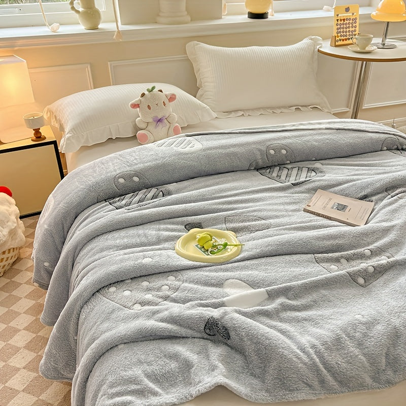 Luxurious Ultra-Soft Snowflake Velvet Throw Blanket for Couch Bed Camping in Love Gray