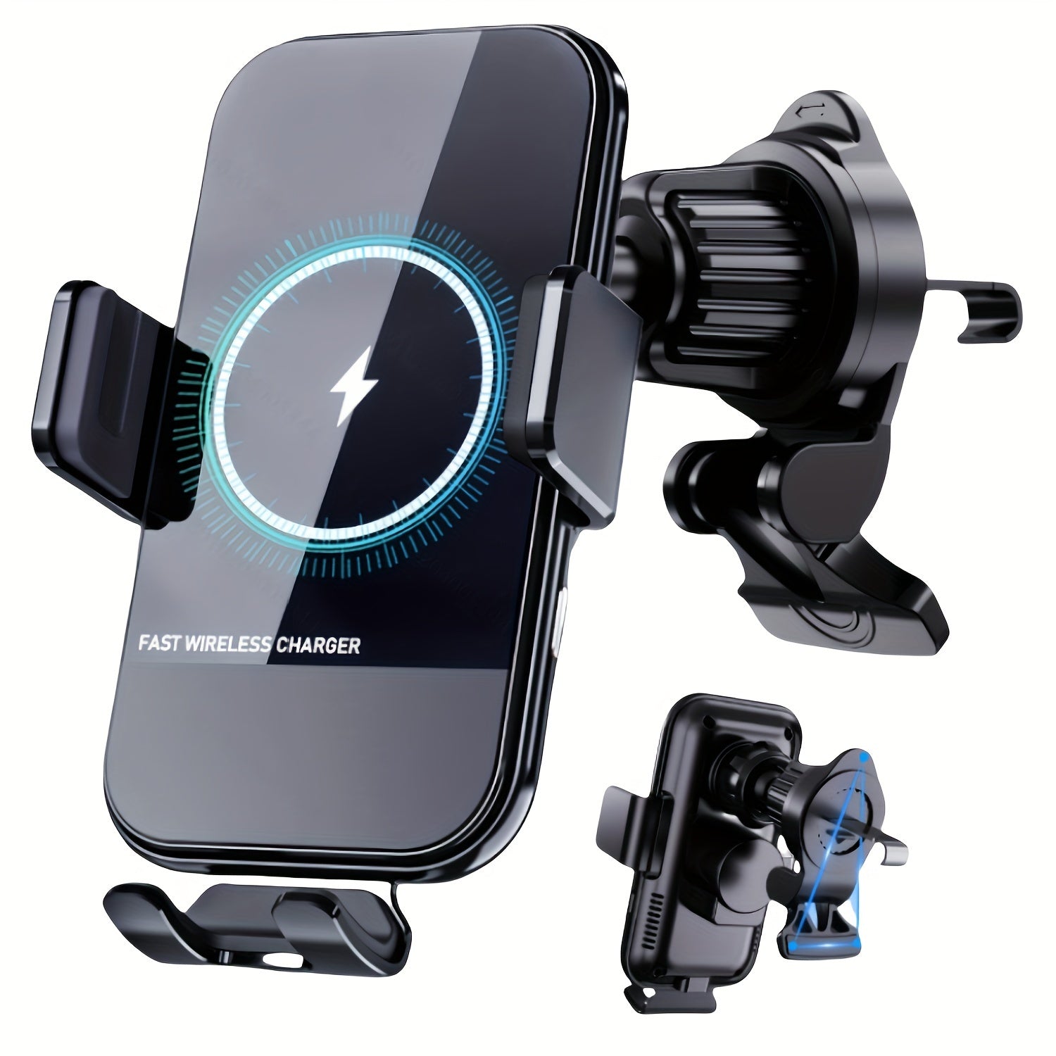 Cargador inalámbrico para coche 15W Qi de carga rápida con sujeción automática en el tablero soporte para teléfono material ABS
