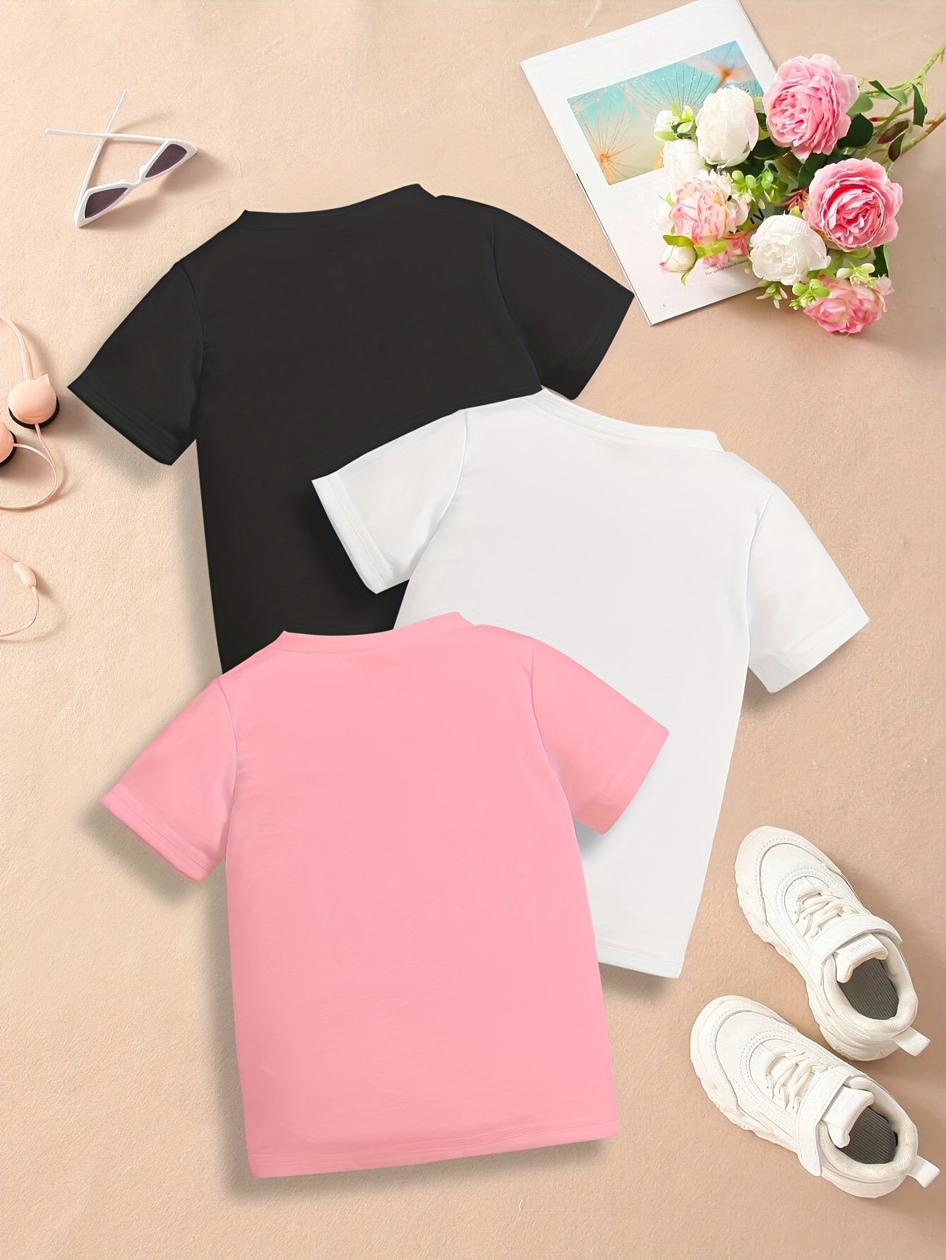 'Sevgi kuni, Ramazon - Qizlar uchun 3 ta zamonaviy harf va sevgi printli futbolkalar to'plami.'