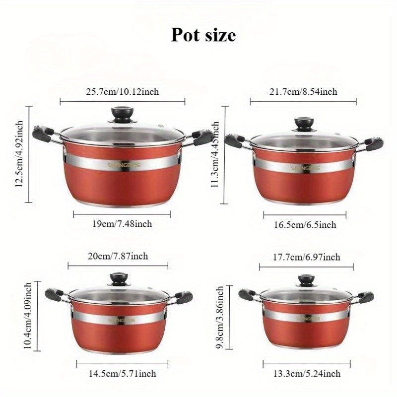Set of 6 Stainless Steel Cookware Set with Frying Pan Soup Pot and Induction Compatible