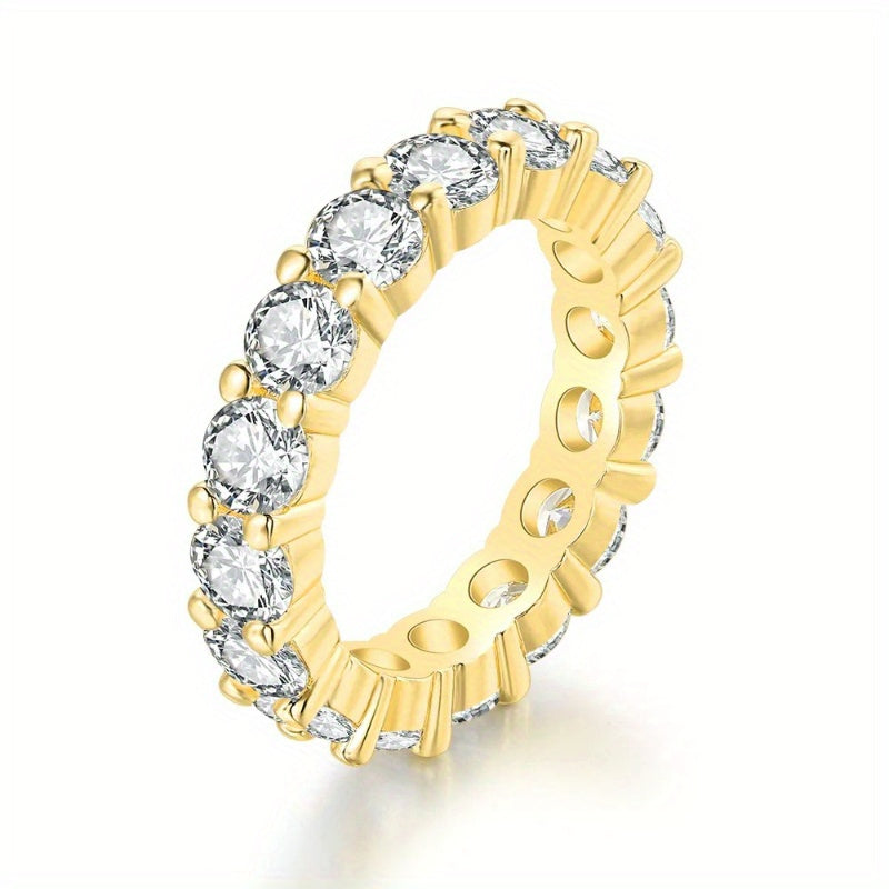 Elegant Silver Moissanite Eternity Ring 18K Gold Plated Hypoallergenic Jewelry for Wedding and Daily Wear