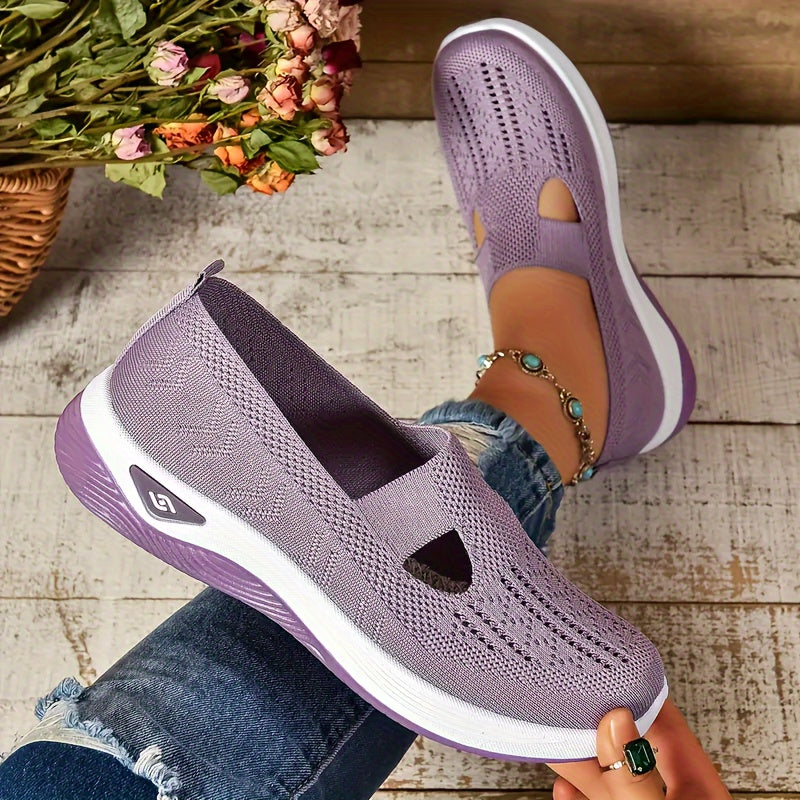 Women's Breathable Knit Slip-On Sneakers Lightweight Solid Color Casual Low Top