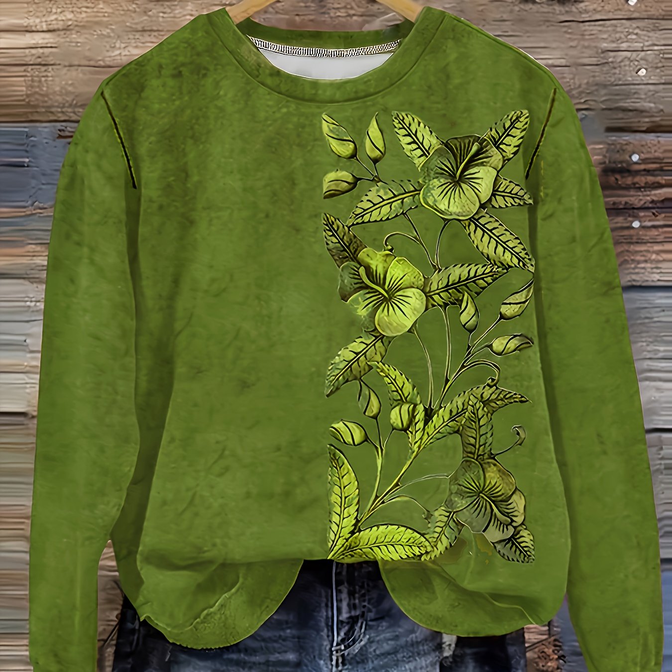 Women's Long Sleeve Sweatshirt Cozy Floral Print Pullover Fall Winter Brown Orange
