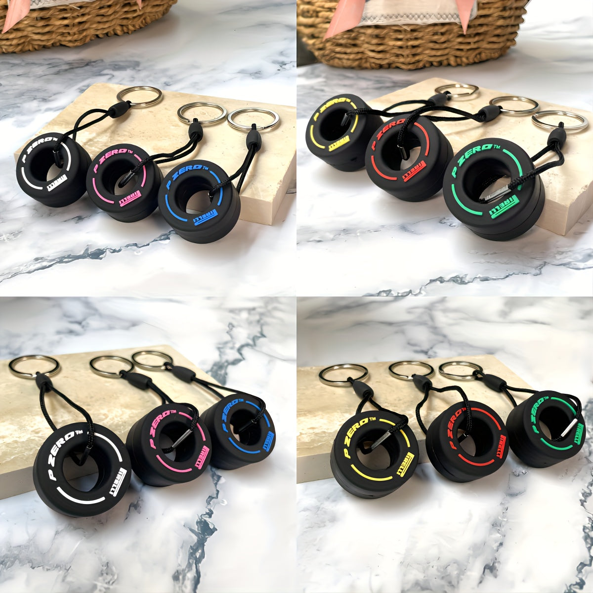 Llavero en forma de neumático de carreras en 7 colores para hombres y mujeres con caja de regalo