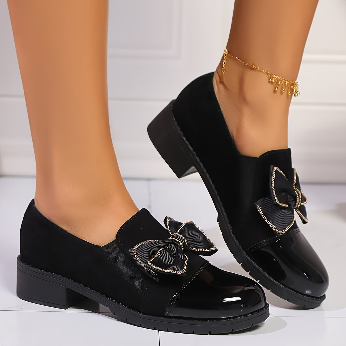 Women’s Solid Color Bow-Knot Loafers Round Toe Fabric Upper TPR Sole Breathable Velvet Casual Shoes
