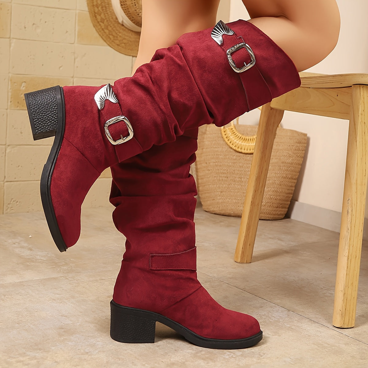 Women Ankle Boots Platform Heel Double Buckle TPR Sole All-Season