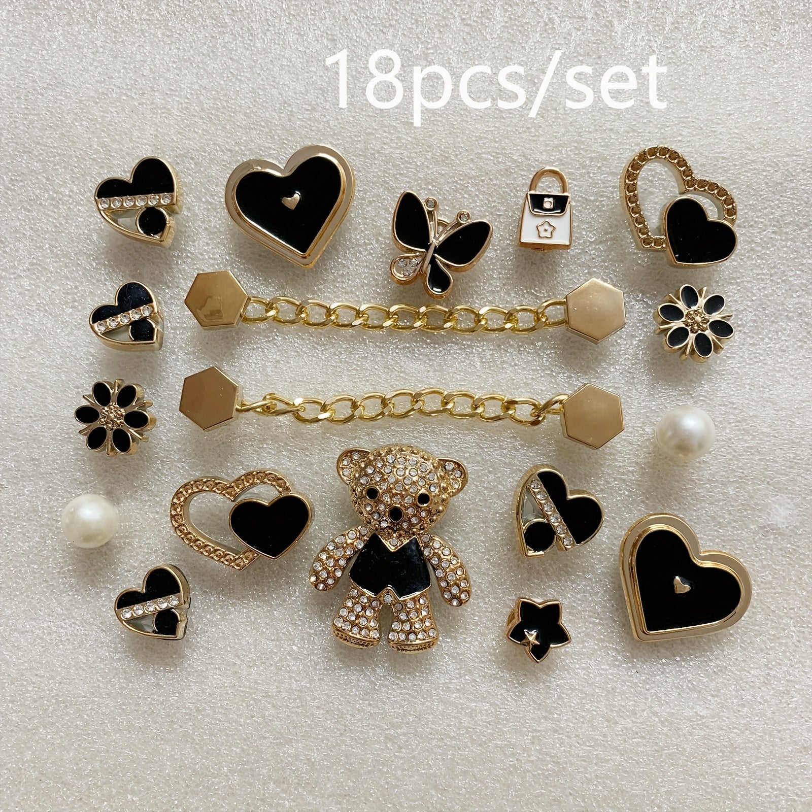 Kids Girls Shoe Charms Set with Bear Bow Hearts Detachable Accessories