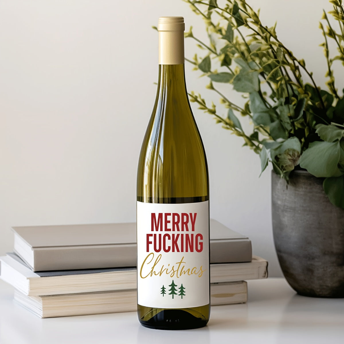Funny Christmas Wine Labels Set for Secret Santa and Holiday Parties