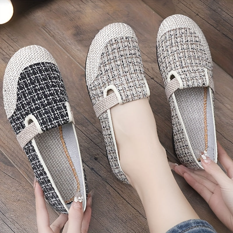 Women's Canvas Slip-On Sneakers with Geometric Pattern and Rubber Sole
