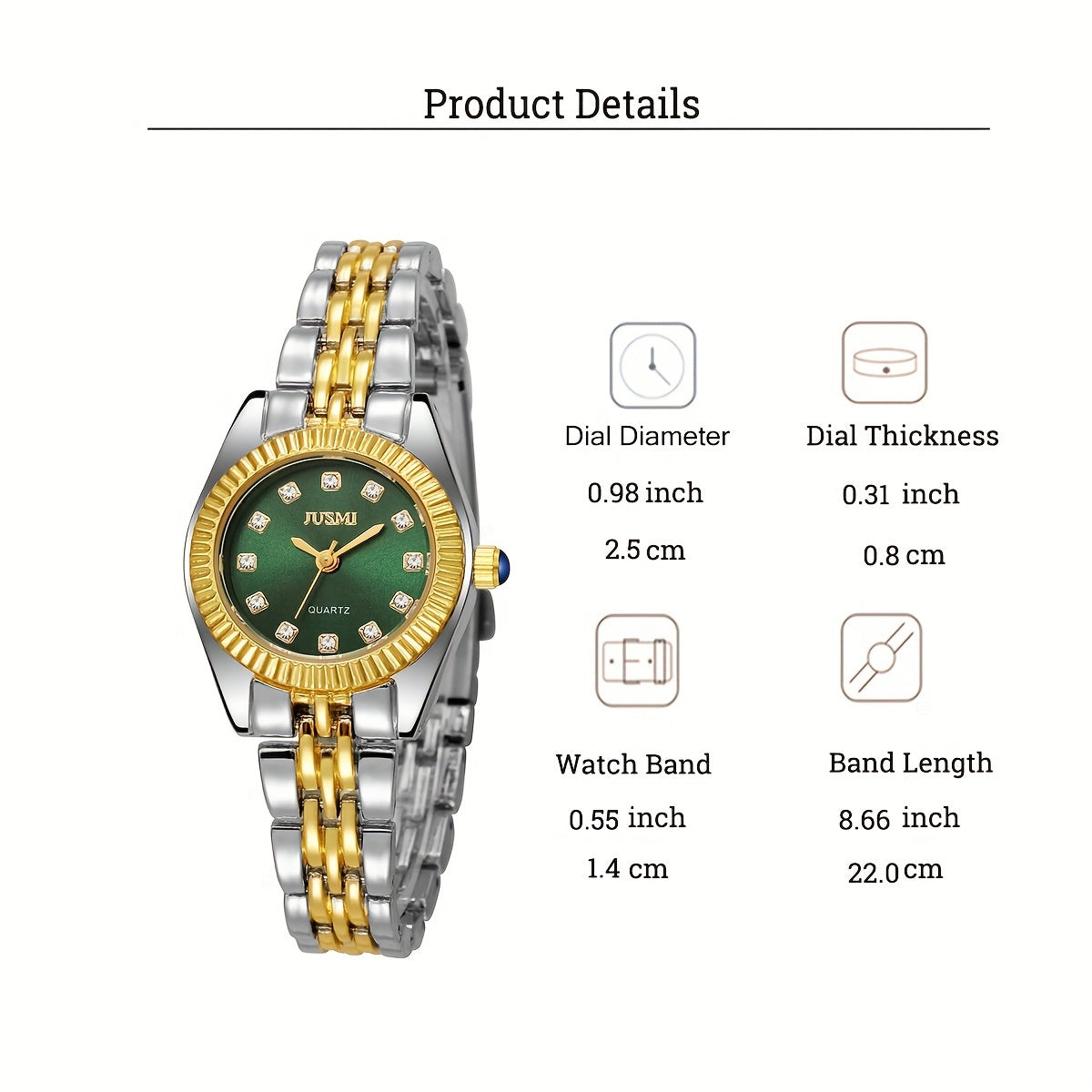 Ladies' Quartz Watch with Aurora Shell Dial Crystal Hour Markers Two-Tone Zinc Alloy Band