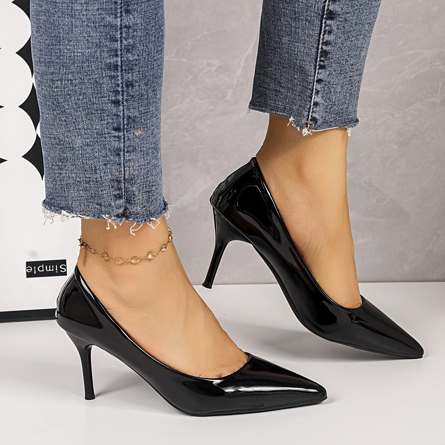 Women Black Pointed Toe High Heels Shoes for Parties Weddings Work