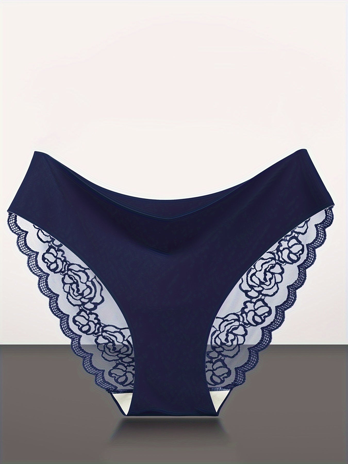 4-Pack Women's Seamless Lace Trim Panties Breathable Nylon Solid Colors Hipster Underwear