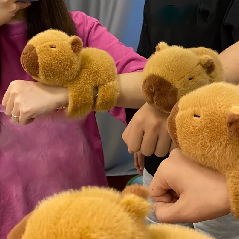 Cute Capybara Plush Toy Wristband Dark Brown Guinea Pig Keychain for Kids and Adults