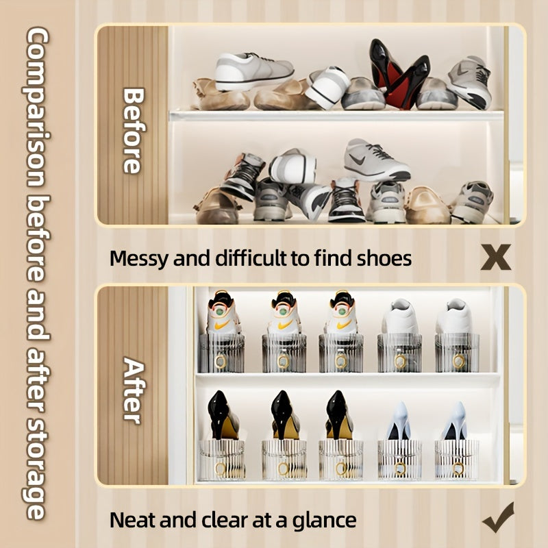 10-Pack Foldable Shoe Racks with Adjustable Shelves Double-Deck Plastic Shoe Storage Organizer for Living Room