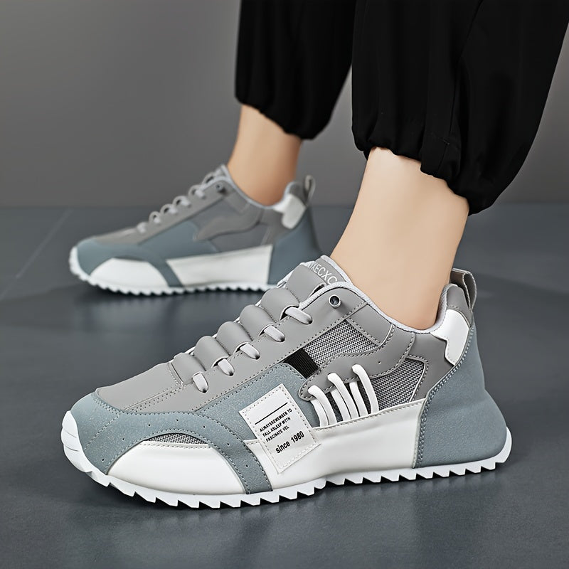 Men's Casual Sports Sneakers Low Top Lace-Up Trainers PU Upper EVA Insole Solid Color All Seasons