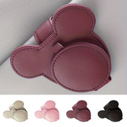 Car Sun Visor Card Holder Leather Clips Red Mouse Design Compact Organizer