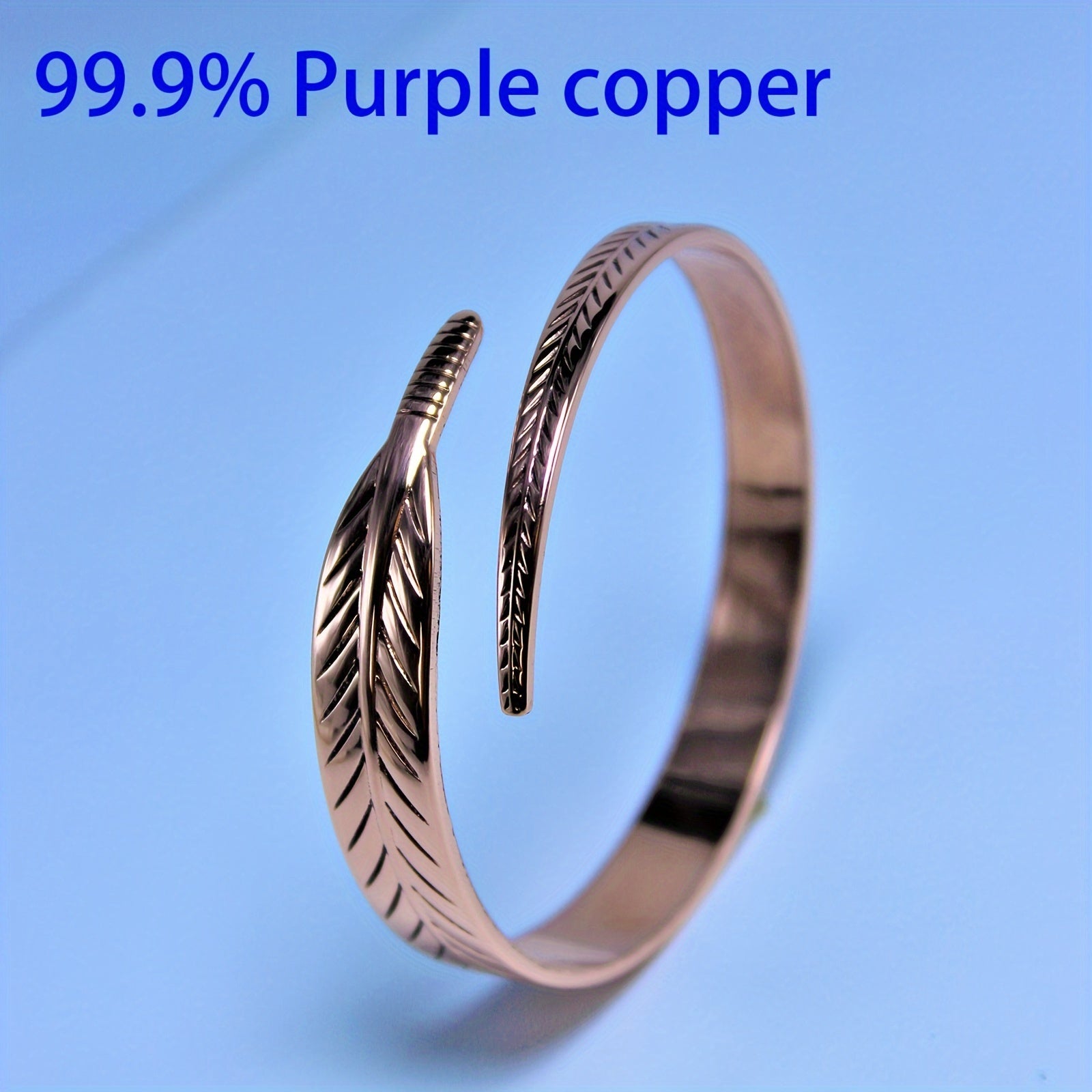 Copper Bangle with Feather Design for Women Daily Wear Gift Jewelry