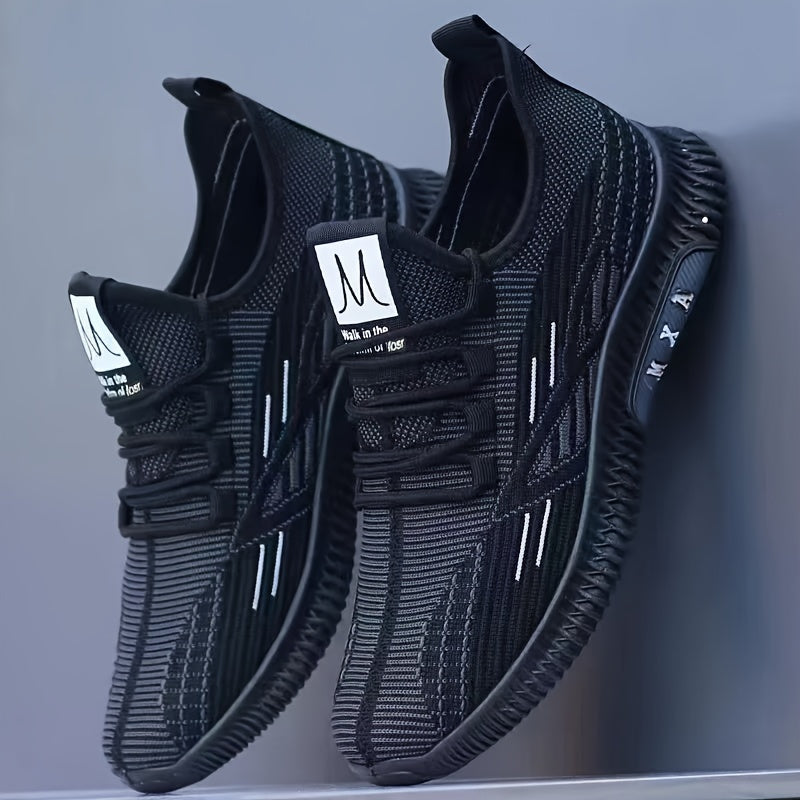 Men's Breathable Knit Jogging Shoes with Durable Fabric Upper and Lace Closure