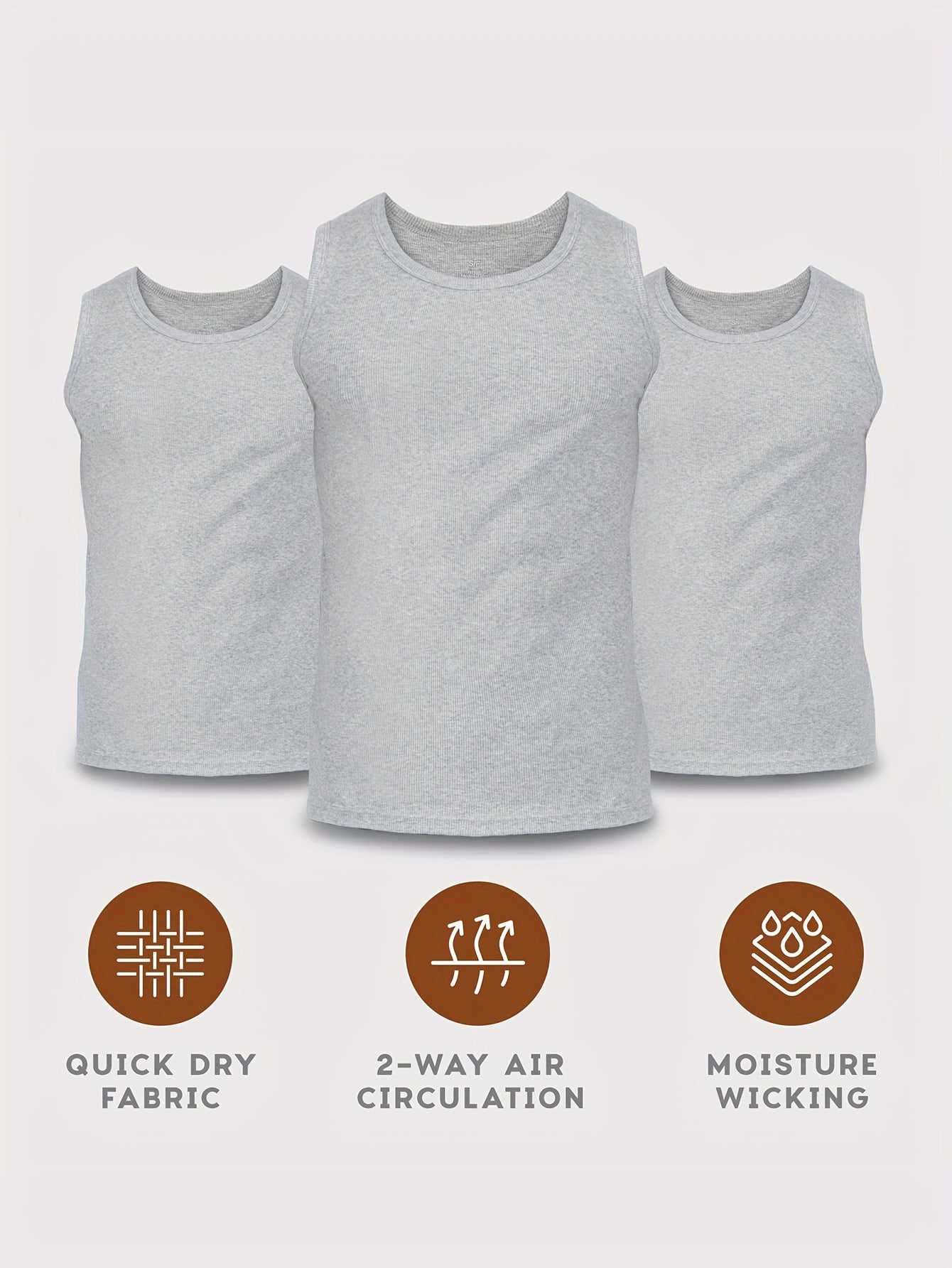 Men's Cotton Tank Top Pack of 3 Breathable Sleeveless Undershirts for Sports and Casual Wear