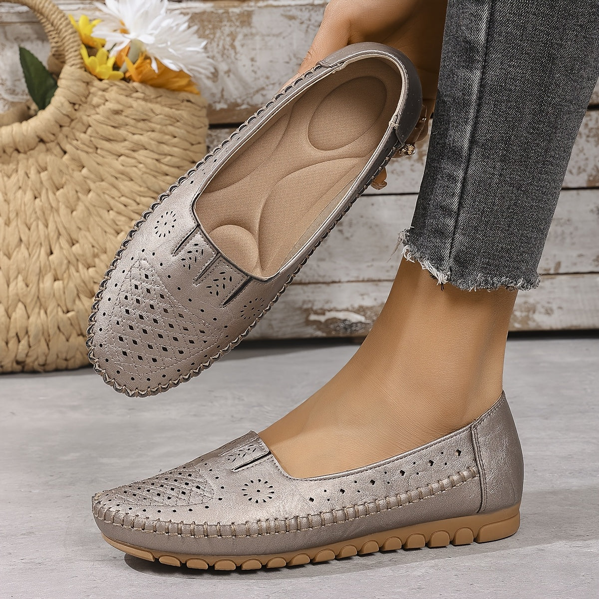 Zapatos planos retro para mujer, transpirables, ligeros, de PU, para todas las estaciones, antideslizantes