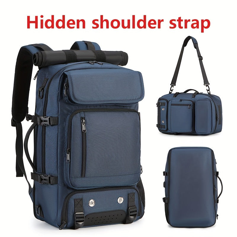 Black Waterproof Hiking Backpack with Shoe Compartment and Adjustable Straps