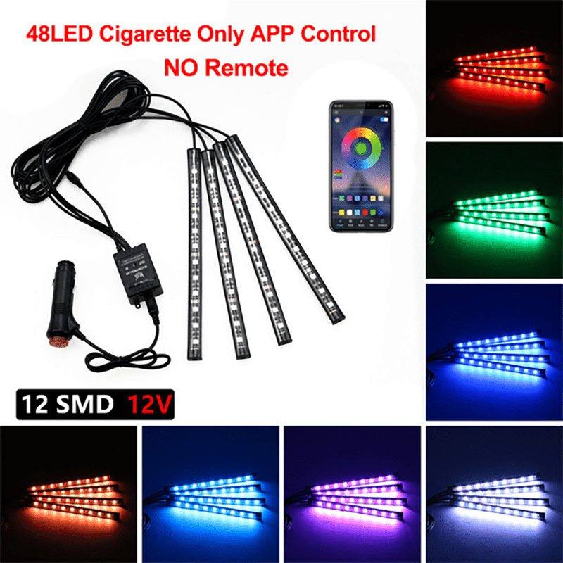 RGB Neon LED Car Interior Ambient Foot Strip Light Kit with Remote Control