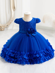 Vestido de princesa con malla para niñas pequeñas, con capucha de flores y mangas cortas para eventos formales