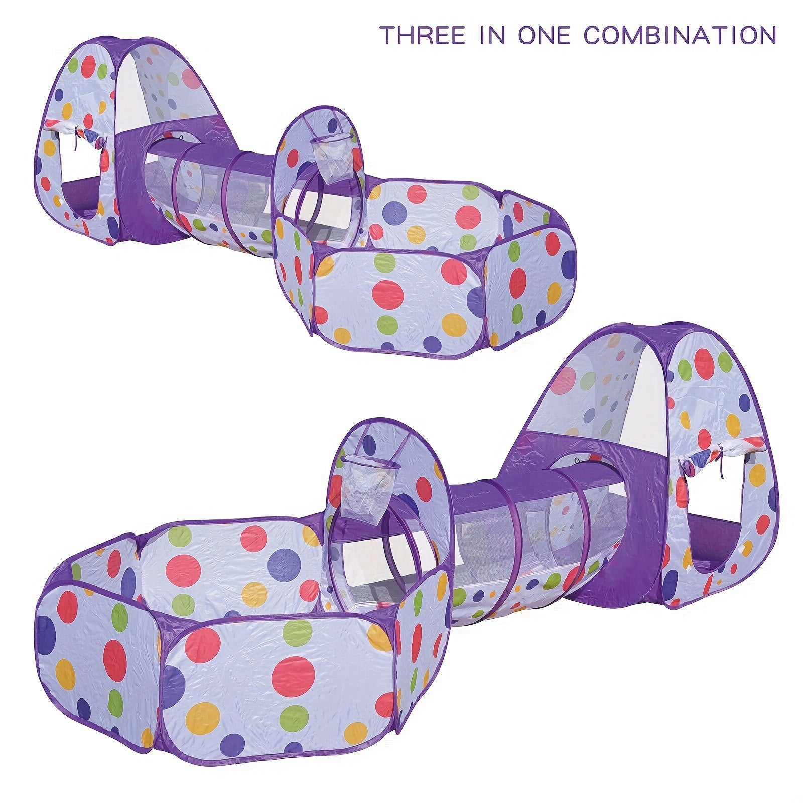 Indoor Children's Ball Pool Tunnel with Wave Pattern for Ages 2+ Red Blue