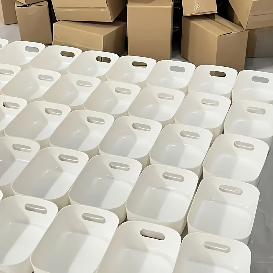 Set of 10 White Plastic Storage Bins for Household Cosmetics Snacks Food Organization