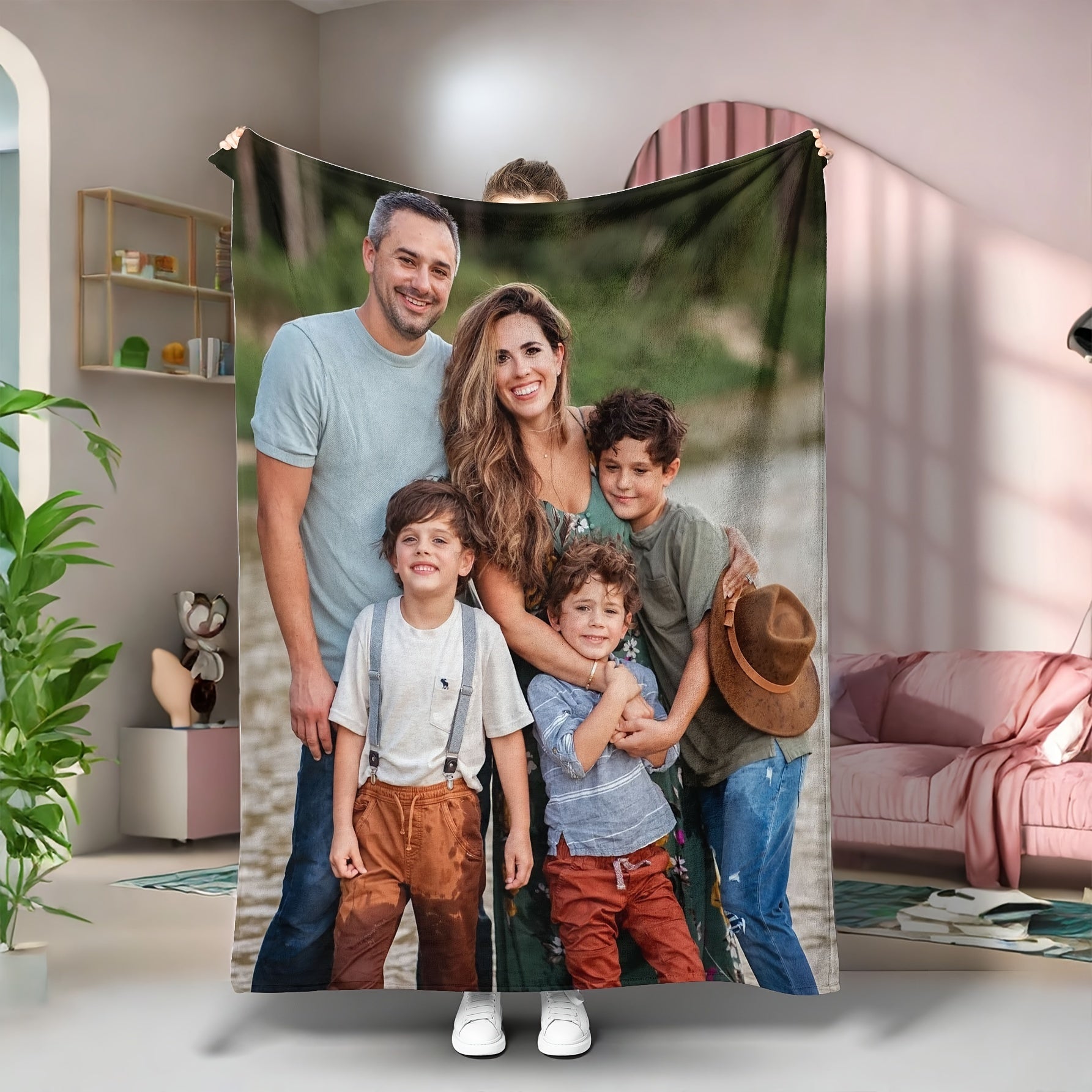 Personalized Photo Blanket Customizable Family Pet Couple Gift Sofa Throw