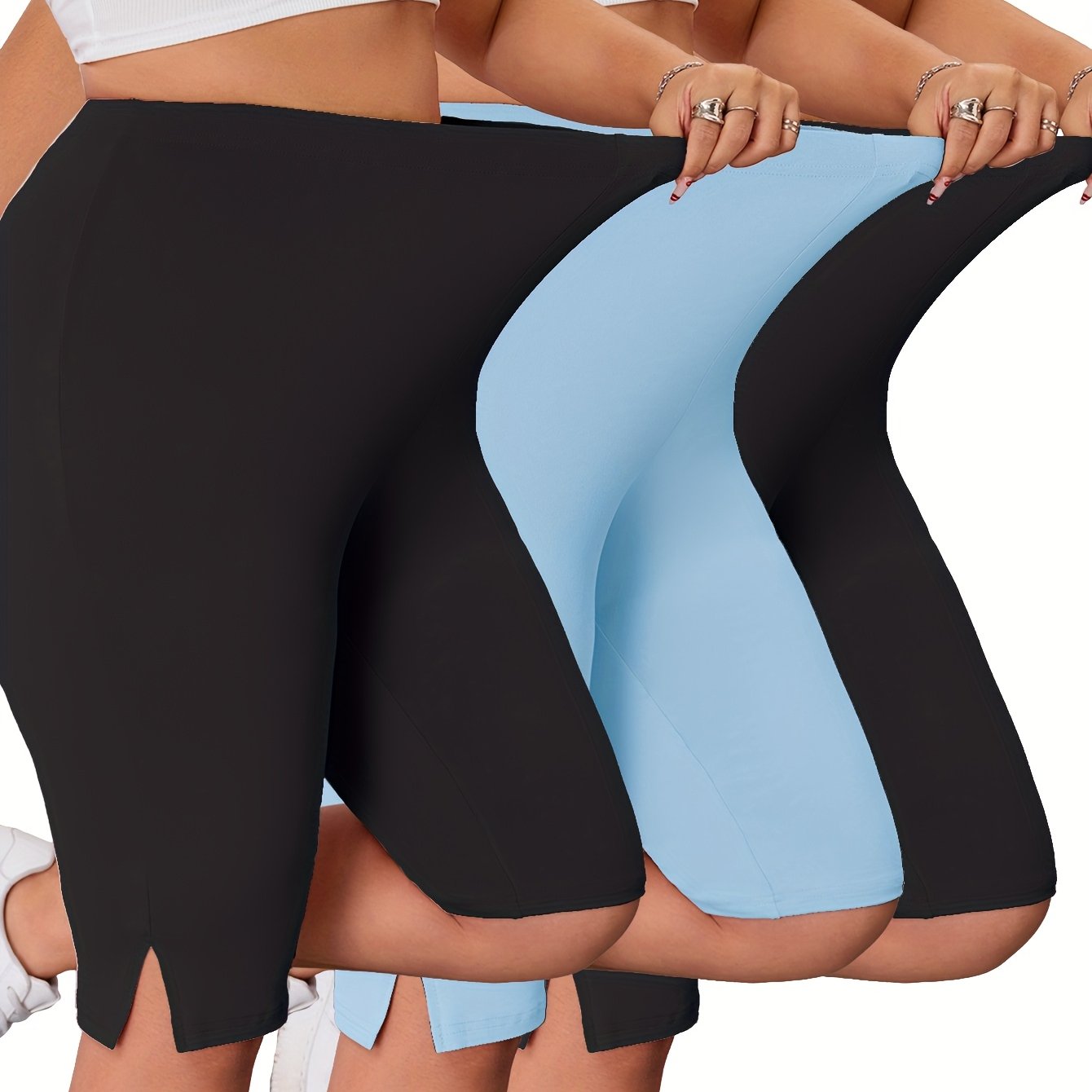 Women's Plus Size Stretch Polyester Split Hem Shorts Pack of 3