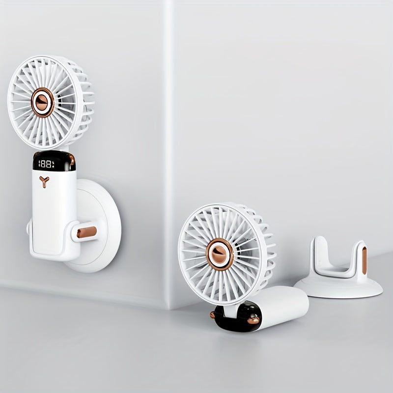 Portable Fan with LED Display 5 Speeds Foldable Dual USB Rechargeable Lithium Battery for Desk Office Bedroom Outdoor Travel Camping