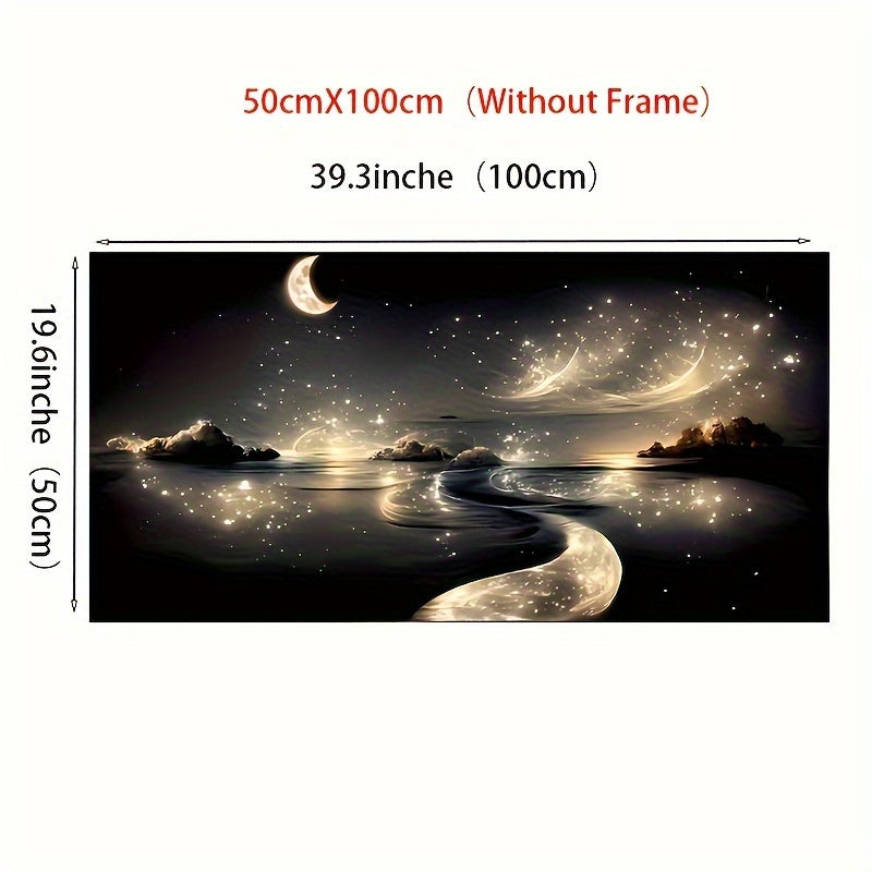 Dreamy River Canvas Wall Art Landscape Night Scene with Stars for Modern Home Decor
