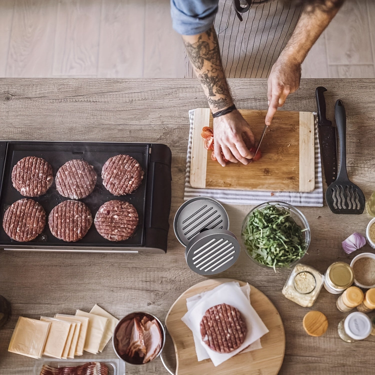 Food-Grade Aluminum Burger Press with Non-Stick Surface 11.7cm Diameter