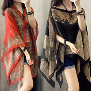 Women's Bohemian Floral Chiffon Shawl Large UV Protection Beach Cover-Up