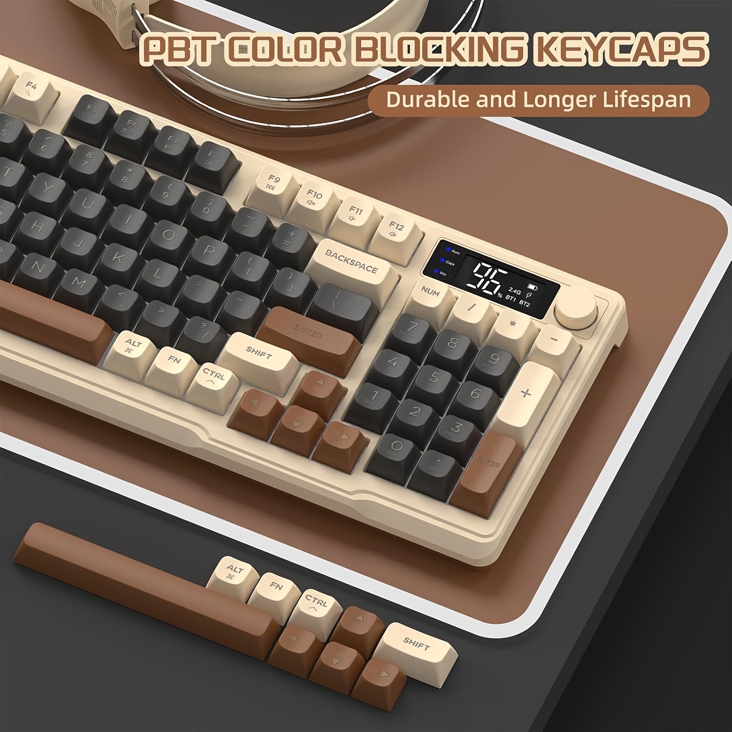 Беспроводная мембранная игровая клавиатура FREEWOLF M96, беспроводная механическая клавиатура BT/2.4G с RGB LED подсветкой, дисплеем, PBT клавишами, батареей 3000 мАч, раскладка US для Win/Mac