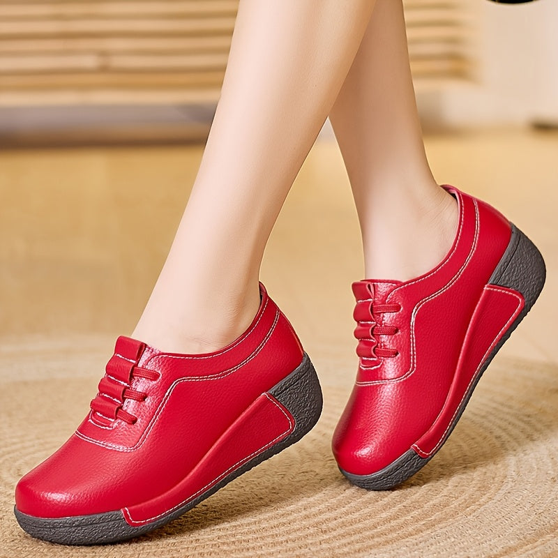 Women's Casual Lace-Up Platform Wedge Sneakers Black Synthetic All-Season Comfort