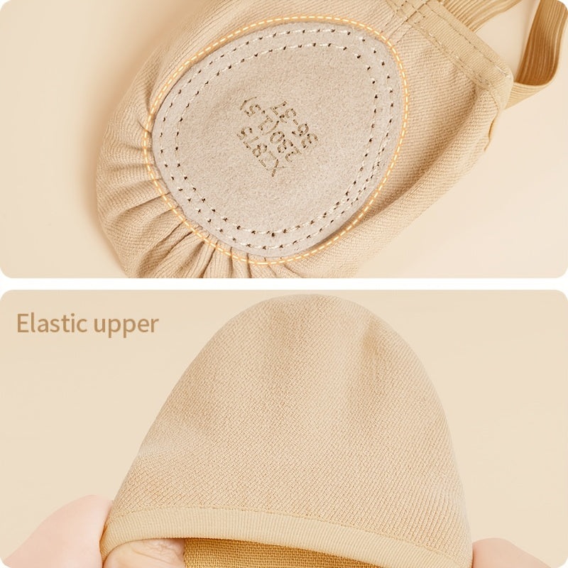 Women's Lightweight Elastic Half-Sole Ballet Shoes Beige Rhythmic Dance Footwear