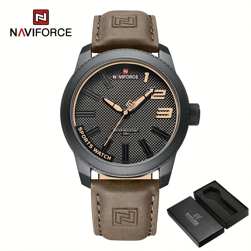 Men's Waterproof Quartz Watch with Leather Strap and Date Display