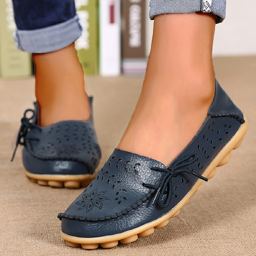 Women's Bowknot Flat Shoes Casual Loafers Hollow Out Slip On Comfortable