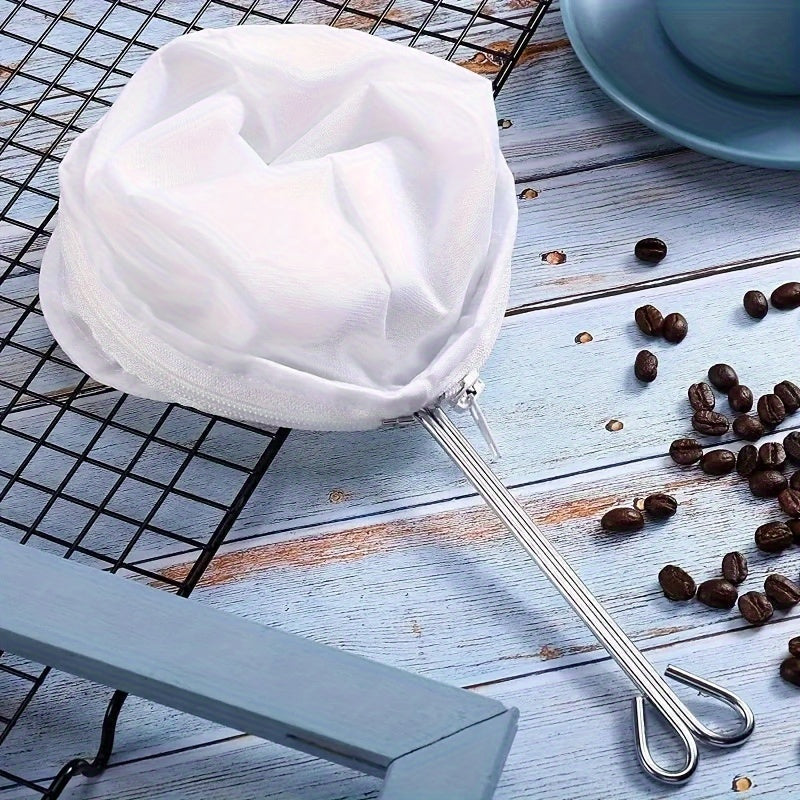 Reusable Mesh Coffee Tea Filter Bag with Stainless Steel Handle for Drip Brewing