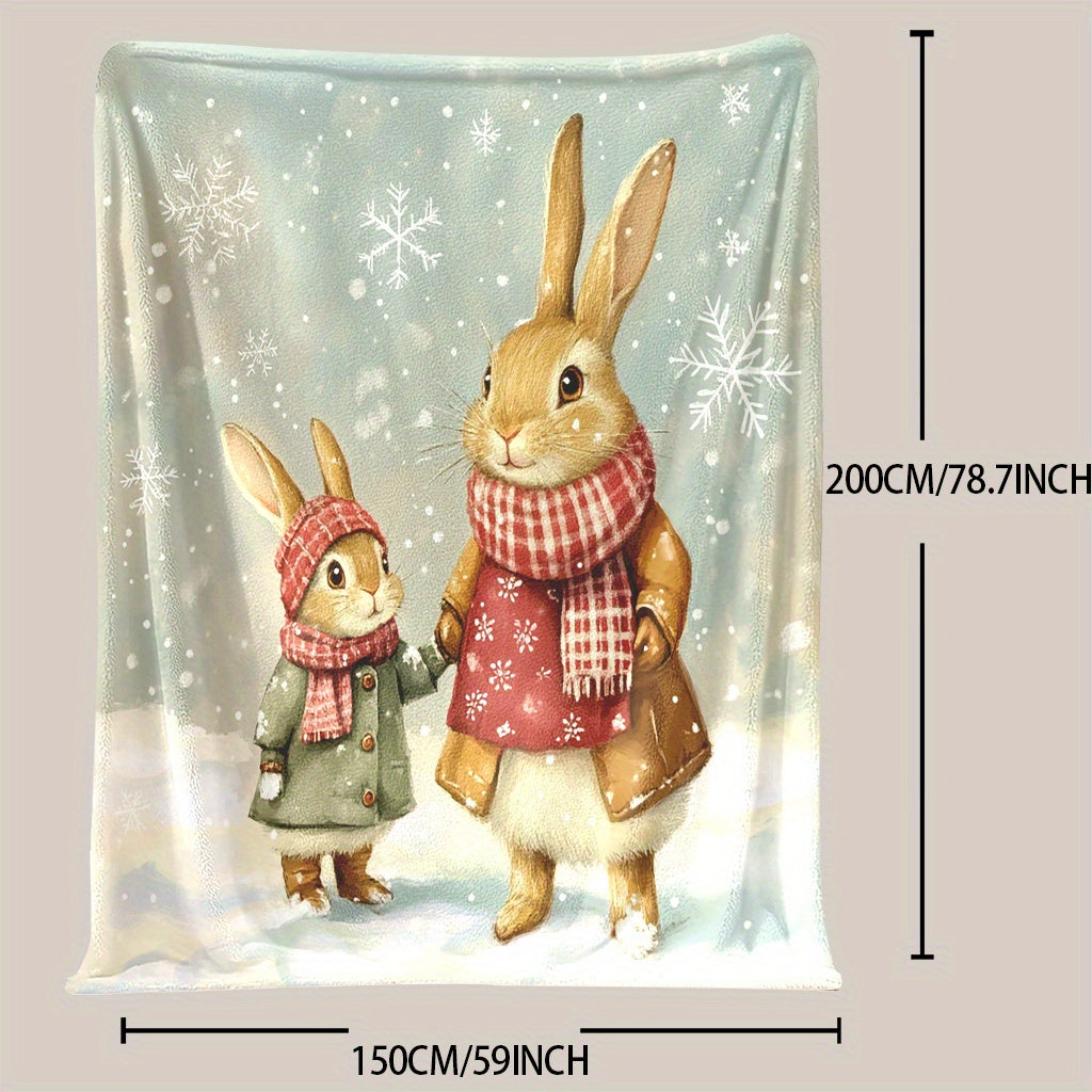 Rabbit Themed Fleece Throw Blanket Soft Lightweight Cozy for Naps Travel Home Decor