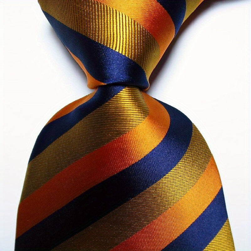 Men's Jacquard Woven Striped Plaid Tie Set in Blue Green Red Orange