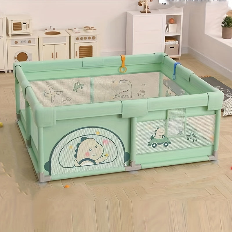 Cartoon Playpen with Gate for Indoor and Outdoor Use Non-Slip Base
